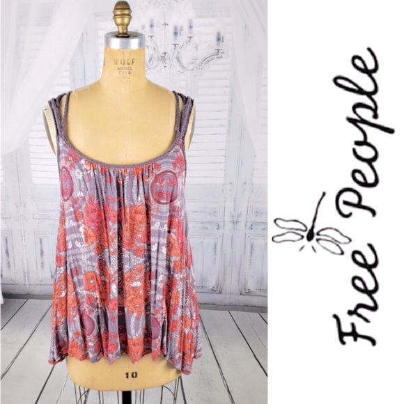 Free People Tops - FREE PEOPLE Purple Floral Crochet Detail Tank Top